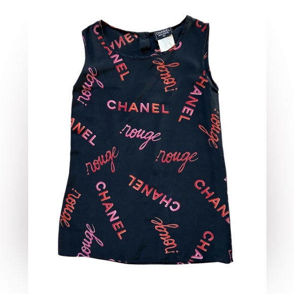 CHANEL Tops - Vintage Chanel Rouge Logo-Print Silk Tank Top - Spring/Summer 1996 Collection